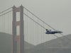 A Navy Blue Angels F/A-18 flies past the Golden Gate Bridge in San Francisco, Thursday, Oct. 4, 2012.  The Blue Angels were practicing for the annual Fleet Week celebration this weekend. (AP Photo/Eric Risberg)