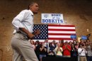 U.S. President Obama prepares to speak at campaign event at B.R. Miller Middle School in Marshalltown