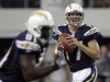 San Diego Chargers quarterback Philip Rivers drops back to pass in the first half of a preseason NFL football game  against the Dallas Cowboys Sunday, Aug. 21, 2011, in Arlington, Texas. (AP Photo/Tony Gutierrez)