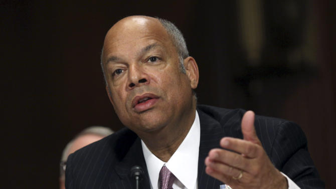 In this April 28, 2015, photo, Homeland Security Secretary Jeh Johnson testifies on Capitol Hill in Washington, before the Senate Judiciary Committee on oversight of the department. The Obama administration is on pace to deport the fewest number of immigrants in nearly a decade. Federal immigration officials have sent home about 127,000 people as of mid-April. That’s about 19,730 people a month since the government’s fiscal year started in October.   (AP Photo/Lauren Victoria Burke)