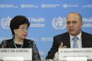 China's Margaret Chan, left, General Director of the World Health Organization, WHO, and Roberto Morales Ojeda, right, Minister of Public Health, Cuba attend a press conference about the support to Ebola affected countries, at the headquarters of the WHO, in Geneva, Switzerland, Friday, Sept. 12, 2014. Cuba's health ministry said Friday it is sending more than 160 health workers to help stop the raging Ebola outbreak in Sierra Leone, providing a much-needed injection of medical expertise in a country where health workers are in short supply. (AP Photo/Keystone,Martial Trezzini)