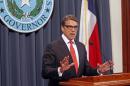 Gov. Rick Perry makes a statement in Austin, Texas on Saturday, Aug. 16, 2014 concerning the indictment on charges of coercion of a public servant and abuse of his official capacity. Perry is the first Texas governor since 1917 to be indicted. (AP Photo/Michael Thomas)