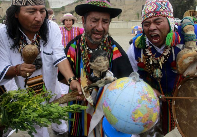 Peruvian shamans performed a ritual at a beach to prevent the end of the world, in Lima
