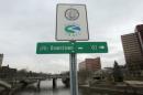 File photo of a Flint River sign seen along the Flint river in Flint, Michigan