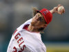 Los Angeles Angels starting pitcher Jered Weaver throws to the plate during the first inning of their baseball game against the Los Angeles Dodgers, Wednesday, May 29, 2013, in Anaheim, Calif.  (AP Photo/Mark J. Terrill)