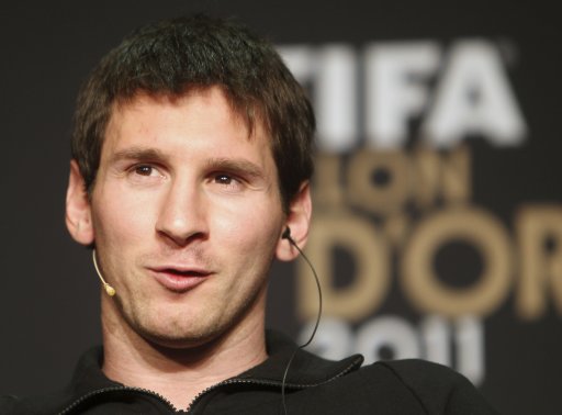 Appointed soccer player of the year Lionel Messi of Argentina attends a press conference prior to the FIFA Ballon d'Or awarding ceremony for the world footballer of the year in Zurich, Switzerland, Monday, Jan. 9, 2012. (AP Photo/Michael Probst)