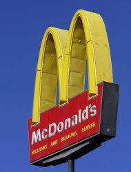 <p>               FILE - This Oct 21, 2008, file photo, shows a McDonald's logo at a McDonald's restaurant in Springfield, Ill. (AP Photo/Seth Perlman, File)