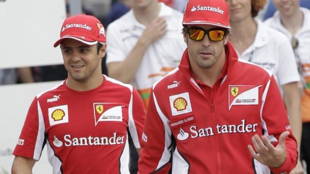 Ferrari Formula One drivers Felipe Massa (L) of Brazil and Fernando Alonso of Spain (Reuters)