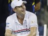 Andy Roddick reacts as rain forces a delay in  his match against  Argentina's Juan Martin Del Potro in the quarterfinals of the 2012 US Open tennis tournament,  Tuesday, Sept. 4, 2012, in New York. (AP Photo/Charles Krupa)