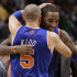 New York Knicks' Jason Kidd (5) celebrates with teammate J.R. Smith after Smith hit a game-winning basket against the Phoenix Suns during the second half of an NBA basketball game on Wednesday, Dec. 26, 2012, in Phoenix. The Knicks won 99-97. (AP Photo/Matt York)