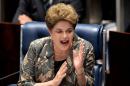Suspended Brazilian President Dilma Rousseff answers questions during her impeachment trial at the National Congress in Brasilia on August 29, 2016