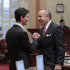 CORRECTS DATE TO FRIDAY, JUNE 15, 2012- State Senate President Pro Tem Darrell Steinberg, D-Sacramento, right, shakes hands with Senate Budge Committee Chairman Mark Leno, D-San Francisco, before the Senate took up the state budget at the Capitol in Sacramento, Calif., Friday, June, 15, 2012. The Senate approved the budget plan by a 23-16 vote and sent it to the Assembly.(AP Photo/Rich Pedroncelli)