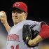 Cincinnati Reds starting pitcher Homer Bailey (34) delivers during the first inning of a baseball game against the Pittsburgh Pirates in Pittsburgh Friday, Sept. 28, 2012.(AP Photo/Gene J. Puskar)