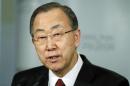 United Nations Secretary General Ban Ki-moon addresses journalists in Kiev