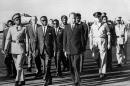 Secretary-General of the United Nations Dag Hammarskjold (3L) arrives September 13, 1961 in Leopoldville, now Kinshasa, as part of a peace mission in the region