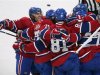 Montreal Canadiens Eller celebrates his goal over the New York Rangers with teammates during second period NHL hockey action in Montreal