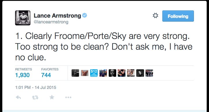 Lance Armstrong just questioned whether the guy leading the Tour de France is 'too strong to be clean'