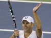 Andy Roddick reacts after winning his match against Australia's Bernard Tomic in the third round of play at the 2012 US Open tennis tournament,  Friday, Aug. 31, 2012, in New York. (AP Photo/Mike Groll)