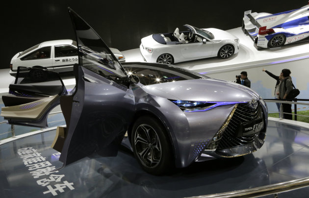 <p> A Toyota FT-HT Yuejia concept car is displayed at the Shanghai International Automobile Industry Exhibition (AUTO Shanghai) in Shanghai, China, Wednesday, April 24, 2013. (AP Photo/Eugene Hoshiko)