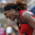 Serena Williams reacts during her match against Victoria Azarenka of Belarus during the U.S. Open tennis tournament in New York, Saturday, Sept. 3, 2011. (AP Photo/Mike Groll)