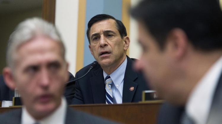 House Judiciary Committee member Rep. Darrell Issa, R-Calif., questions Deputy Attorney General James Cole on Capitol Hill in Washington, Tuesday, Feb. 4, 2014, during the committee&#39;s hearing on Examining Recommendations to Reform FISA Authorities. (AP Photo/Cliff Owen)