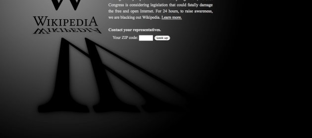 This screen shot shows the blacked-out Wikipedia website, announcing a 24-hour protest against proposed legislation in the U.S. Congress, intended to protect intellectual property that critics say could facilitate censorship, referred to as the "Stop Online Piracy Act," or "SOPA," and the "Protect IP Act," or "PIPA." (AP Photo/Wikipedia)