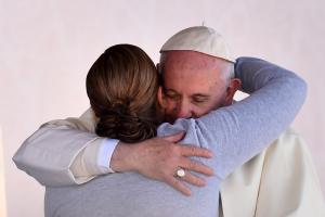 Pope Francis is greeted by a female inmate during his&nbsp;&hellip;