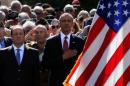 U S President Barack Obama and French President Hollande participate in the 70-anniversary of D-Day in Normandy
