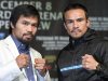 Filipino boxer Pacquiao and Marquez of Mexico pose during a news conference at the MGM Grand in Las Vegas