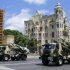 Azerbaijani military vehicles take part in a  parade through Baku in June