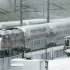 Massachusetts Bay Transportation Authority trains sit idle early Saturday, Feb. 9, 2013 in Boston due to high winds and the nearly two-feet of snow that fell in the area overnight. (AP Photo/Gene J. Puskar)