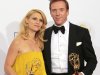 Claire Danes and Britsh actor Damian Lewis pose with their Emmy awards for outstanding lead actress and actor in a drama series for their roles in "Homeland" at the 64th Primetime Emmy Awards in Los Angeles