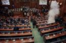 Teargas is seen released by an opposition lawmaker in Kosovo parliament in Pristina