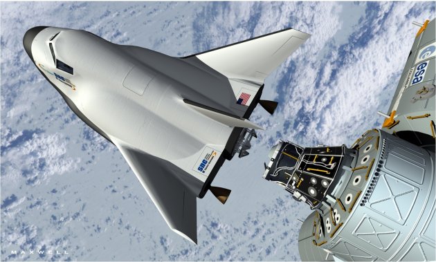 FILE - This artist's rendering provided by Sierra Nevada Space Systems shows the company's proposed Dream Chaser spacecraft docking with the International Space Station. With the space shuttle's retir