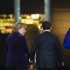 German Chancellor Angela Merkel, left, welcomes French President Nicolas Sarkozy, right, for talks about the Euro debt crisis at the chancellery in Berlin, Monday, Jan. 9, 2012. (AP Photo/Markus Schreiber)