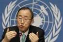 UN Secretary-General Ban addresses news conference at the United Nations in Geneva