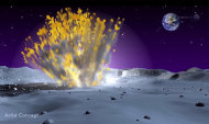 This artist's illustration shows a meteor crashing into the surface of the moon. Scientists say hundreds of space rocks impact the lunar surface every year.