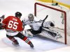 Kings goalie Quick stops Blackhawks' Shaw in the second period of Game 1 of their NHL Western Conference finals playoff hockey game in Chicago