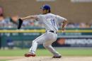 Texas Rangers starting pitcher Yu Darvish throws during the first inning of a baseball game against the Detroit Tigers in Detroit, Thursday, May 22, 2014. (AP Photo/Carlos Osorio)