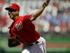 Washington Nationals starting pitcher Gio Gonzalez throws during the first inning of a baseball game against the Milwaukee Brewers at Nationals Park Saturday, Sept. 22, 2012, in Washington. (AP Photo/Alex Brandon)