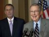 House Speaker John Boehner, R-Ohio, and Senate Minority Leader Mitch McConnell, R-Ky., appear at a news conference as the debt crisis goes unresolved on Capitol Hill in Washington, Saturday, July 30, 2011.(AP Photo/Harry Hamburg)