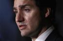 Canada's Liberal Leader Justin Trudeau speaks during a news conference on Parliament Hill in Ottawa