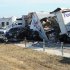 Cars and Trucks are piled on Interstate 10 in Southeast Texas Thursday Nov. 22, 2012.  The Texas Department of Public Safety says at least 35 people have been injured in a more than 50-vehicle pileup.    (AP Photo/The Beaumont Enterprise, Guiseppe Barranco)