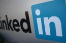 The logo for LinkedIn Corporation, a social networking website for people in professional occupations, is pictured in Mountain View
