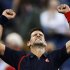 Djokovic of Serbia celebrates after defeating Del Potro of Argentina during their men's singles quarter-finals match at the U.S. Open
