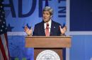 Secretary of State John Kerry addresses a gathering of the Export-Import Bank at the Omni-Shoreham Hotel in Washington, Thursday, April 24, 2014. (AP Photo/J. Scott Applewhite)