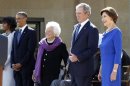 George W. Bush gives thumbs up during dedication ceremony for George W. Bush Presidential Center in Dallas