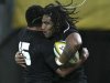 New Zealand All Blacks? Muliaina congratulates Nonu after he scored against Australia during their Bledisloe Cup match in Sydney