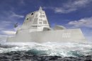 FILE - This file image released by Bath Iron Works shows a rendering of the DDG-1000 Zumwalt, the U.S. Navy's next-generation destroyer, which has been funded to be built at Bath Iron Works in Maine and at Northrop Grumman's shipyard in Pascagoula, Miss. The enormous, expensive and technology-laden warship that some Navy leaders once tried to kill because of its cost is now viewed as an important part of the Obama administration's Asia-Pacific strategy, with advanced technology that the Navy's top officer says represents the Navy's future. (AP Photo/Bath Iron Works, File)
