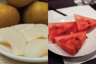 水梨和西瓜都是屬於涼寒性水果，生食具有降火氣的作用。